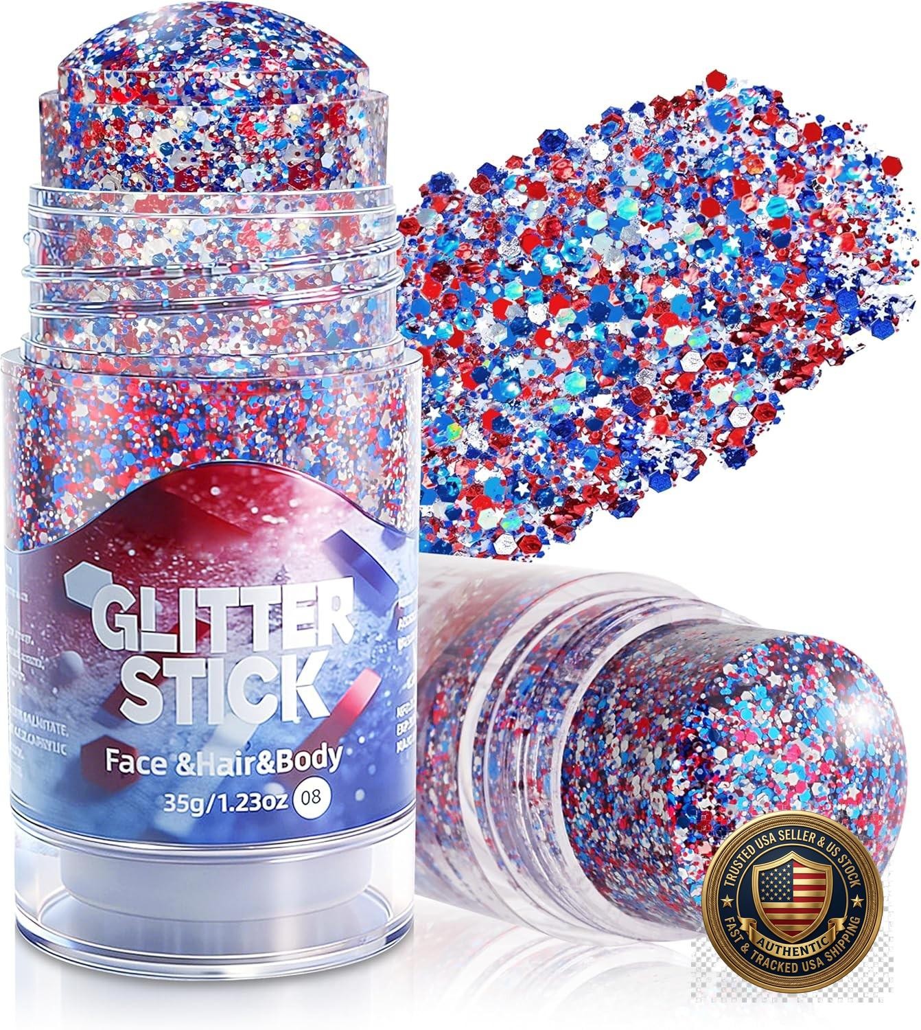 Face Glitter Stick Red White Blue Patriotic 4th of July Makeup