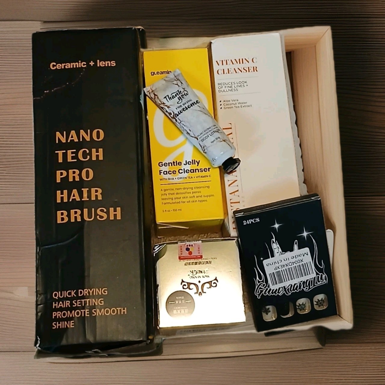 Beauty Bundle Package Nano Tech Pro Hair Brush/Lotion/Fake Nails/ Temp Hair Dye