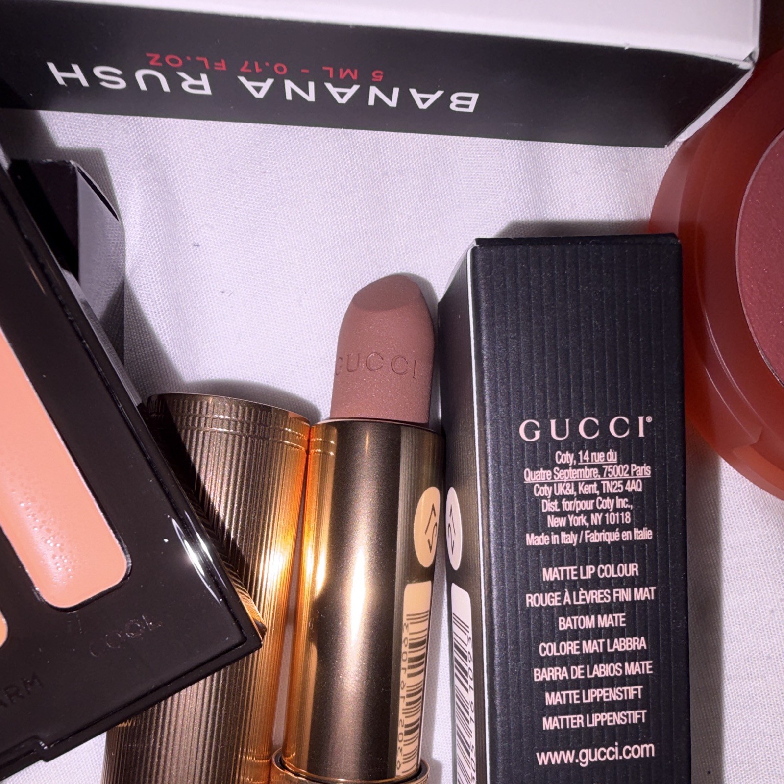 Mixed Brands Makeup & Fragrance Lot: Gucci Matte, Rare Beauty, Laura Mercier