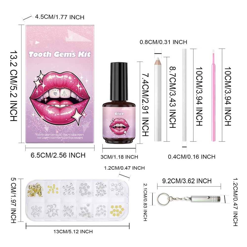 Complete Tooth Gem Kit with Adhesive and UV Light for Sparkling Teeth Decoration