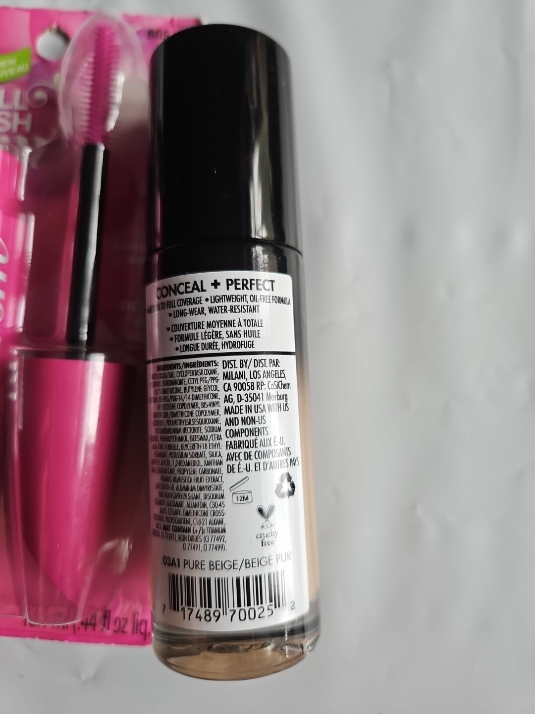 Milani Makeup 03A1 Beig, Covergirl Mascara 805 Black & Nuance Eyeliner 910 Black