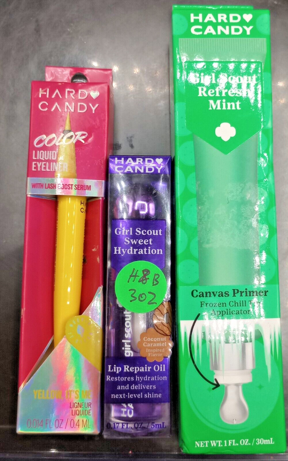 (3 Pack) Hard Candy Assorted Primer / Lips / Yellow Eyeliner – #H&B 302
