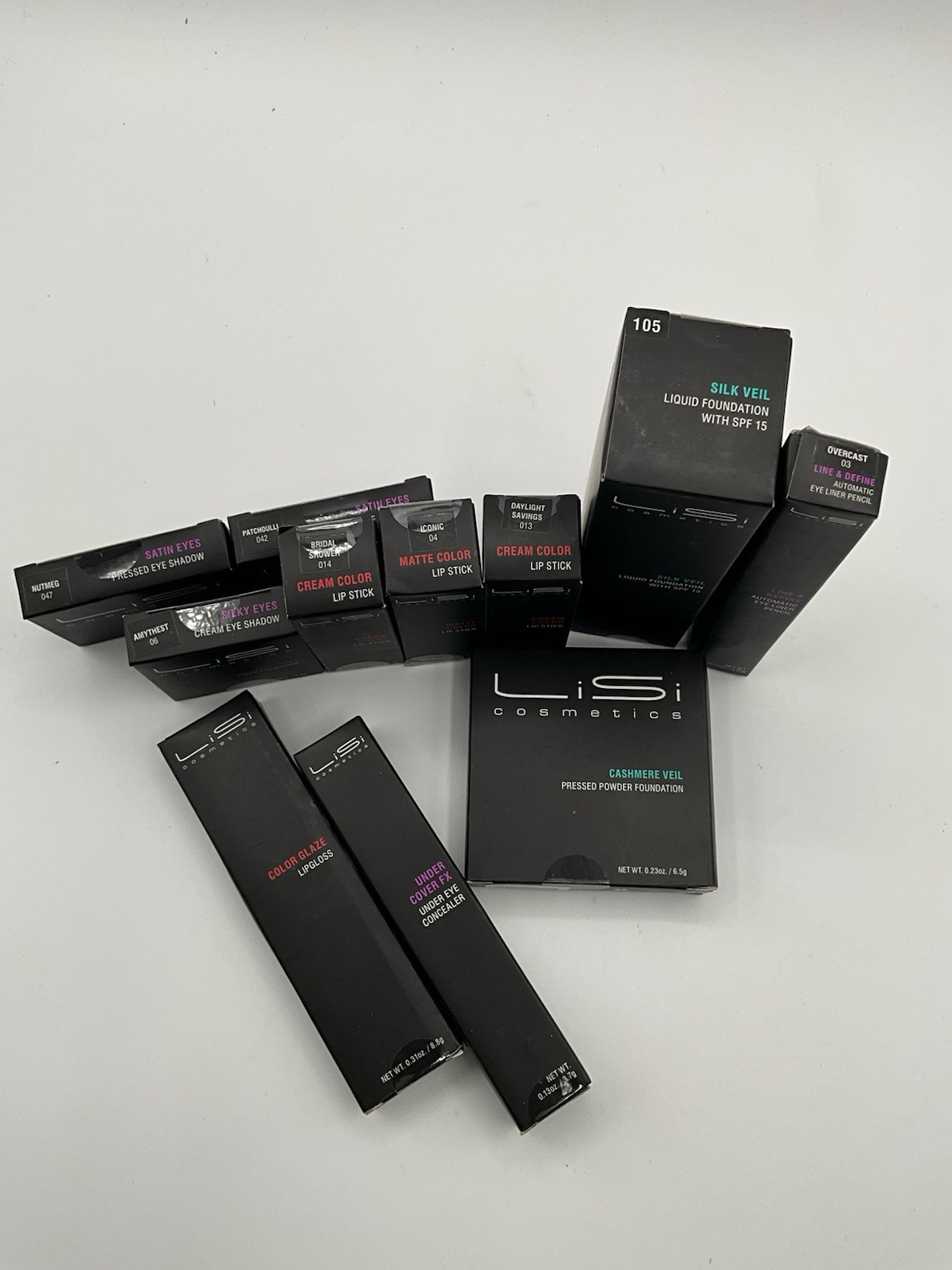 NIB Lot of 11 LiSi Cosmetics Found., Lipstick Eye Shadow Concealer Lip Make Up