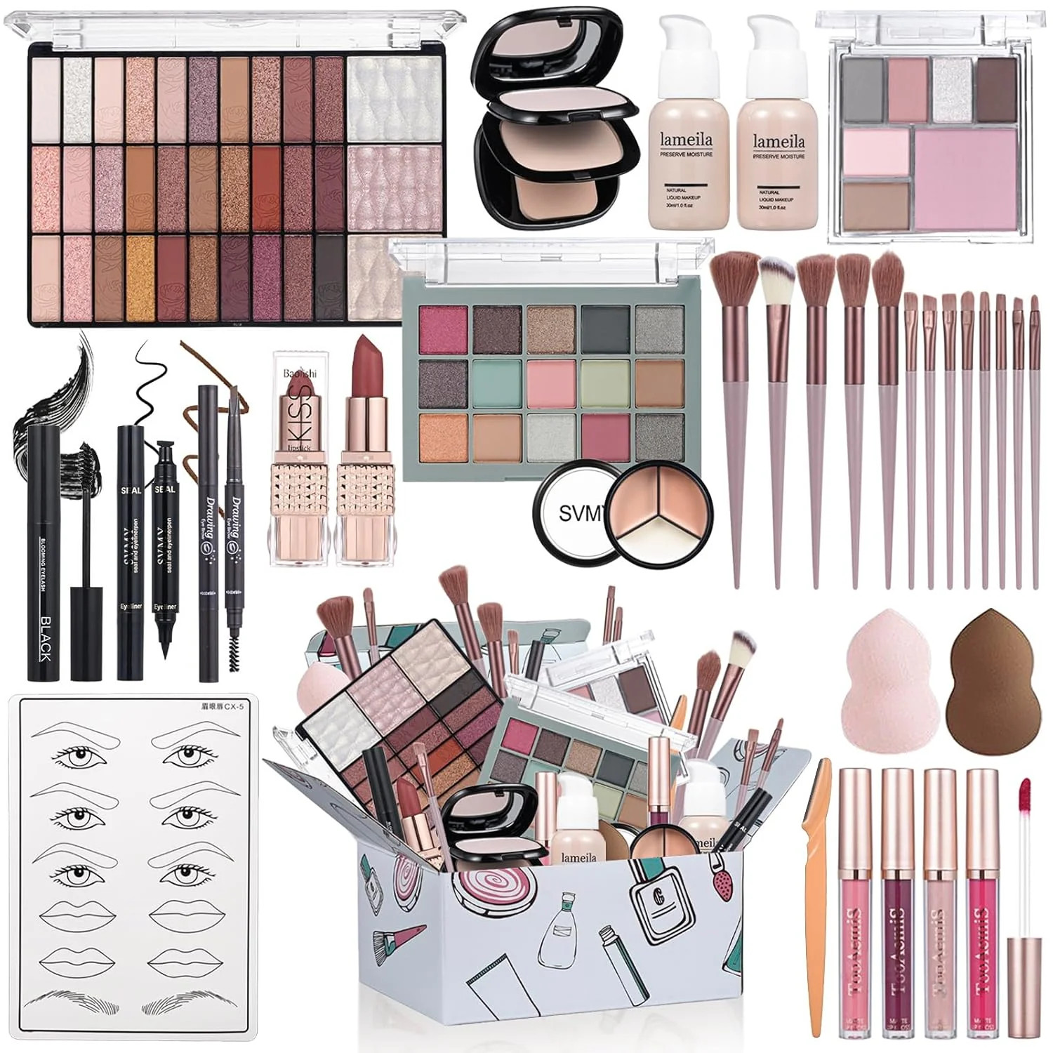 All‑In‑One Makeup Kit for Women – Full Professional Beauty Set, Eyes Lips Face,