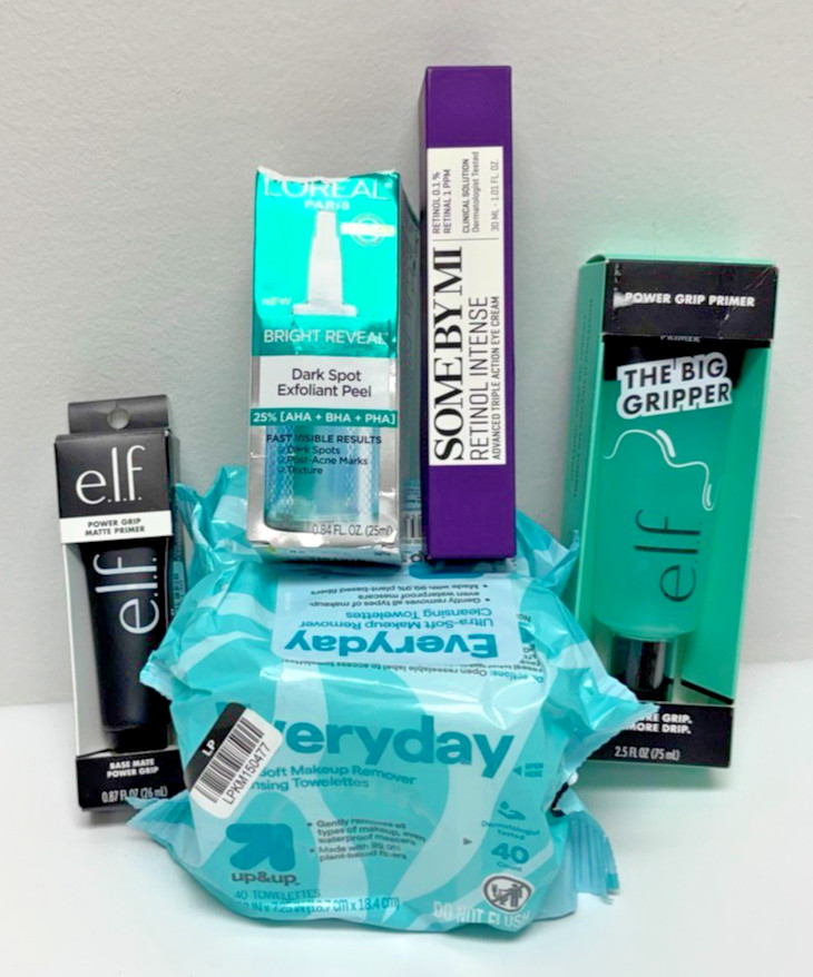e.l.f. & L’Oréal Skincare Makeup Bundle Power Grip Primer Retinol Wipes New