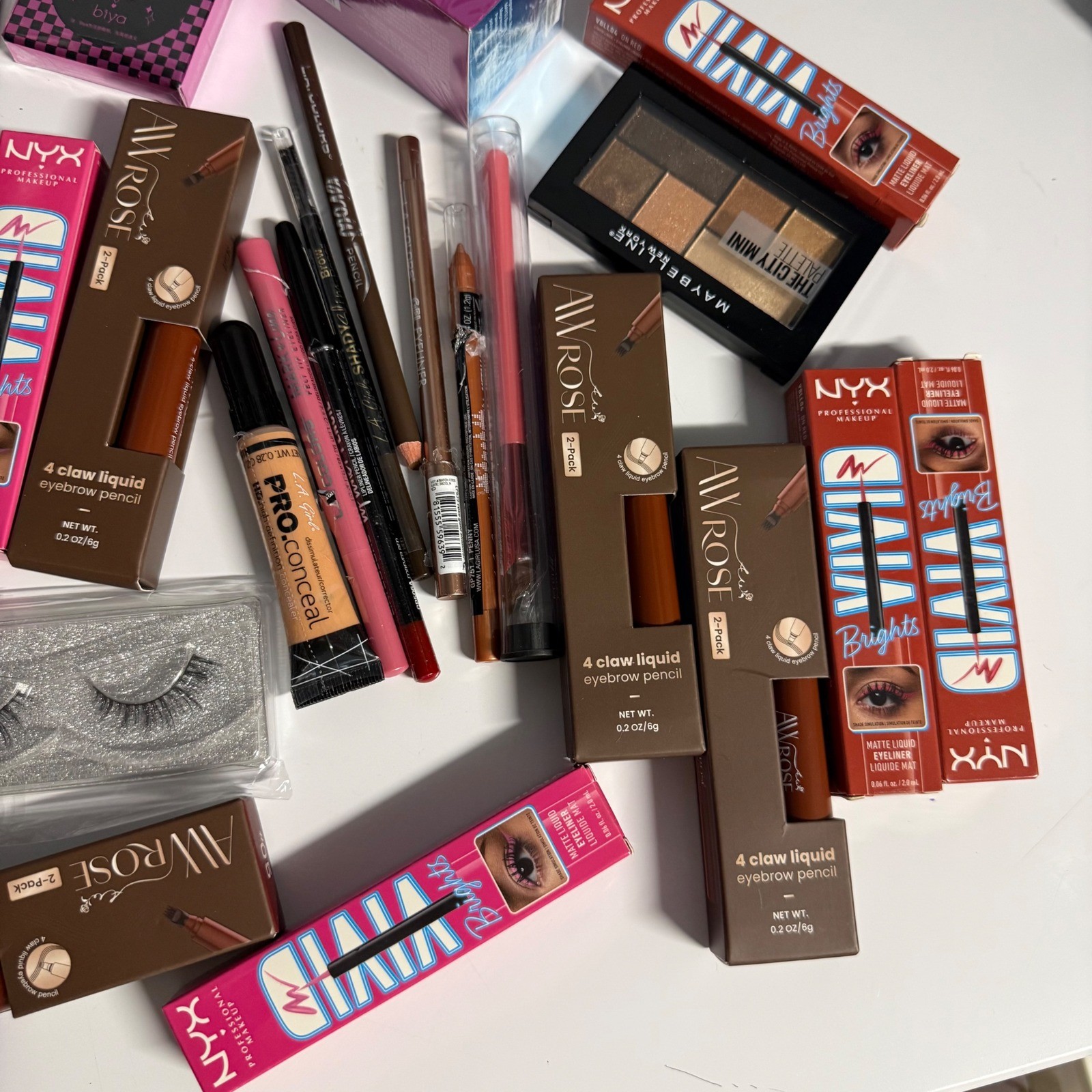 Huge Makeup Bundle NYX Vivid Brights Maybelline Black Radiance E.L.F. 25+ Pcs