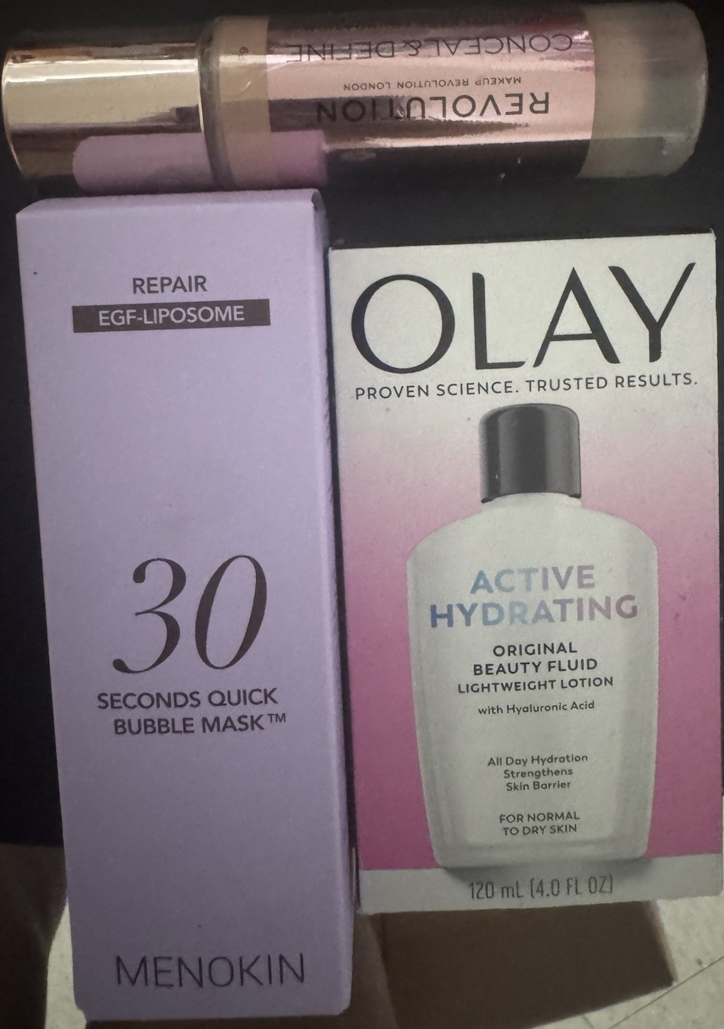 Assorted Olay Active Hydrating 120mL + Menokin Bubble Mask + Concealer