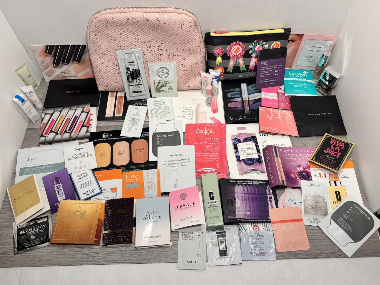 Huge 50+ Beauty Makeup Skincare Lot Deluxe Sample Sz Ulta Sephora and bags