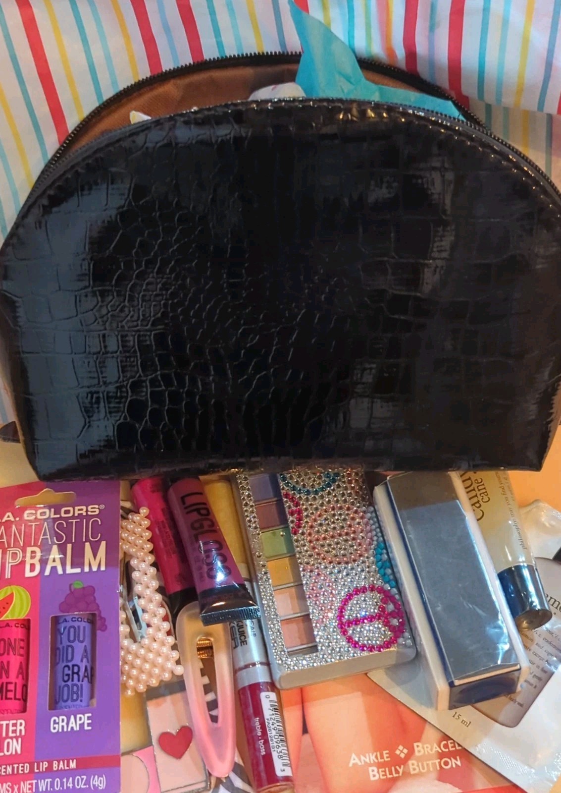 Nostalgia Y2K Cosmetic 14 PC GIFT BAG Claires, Vtg L.A Colors L’Oreal Lip Gloss