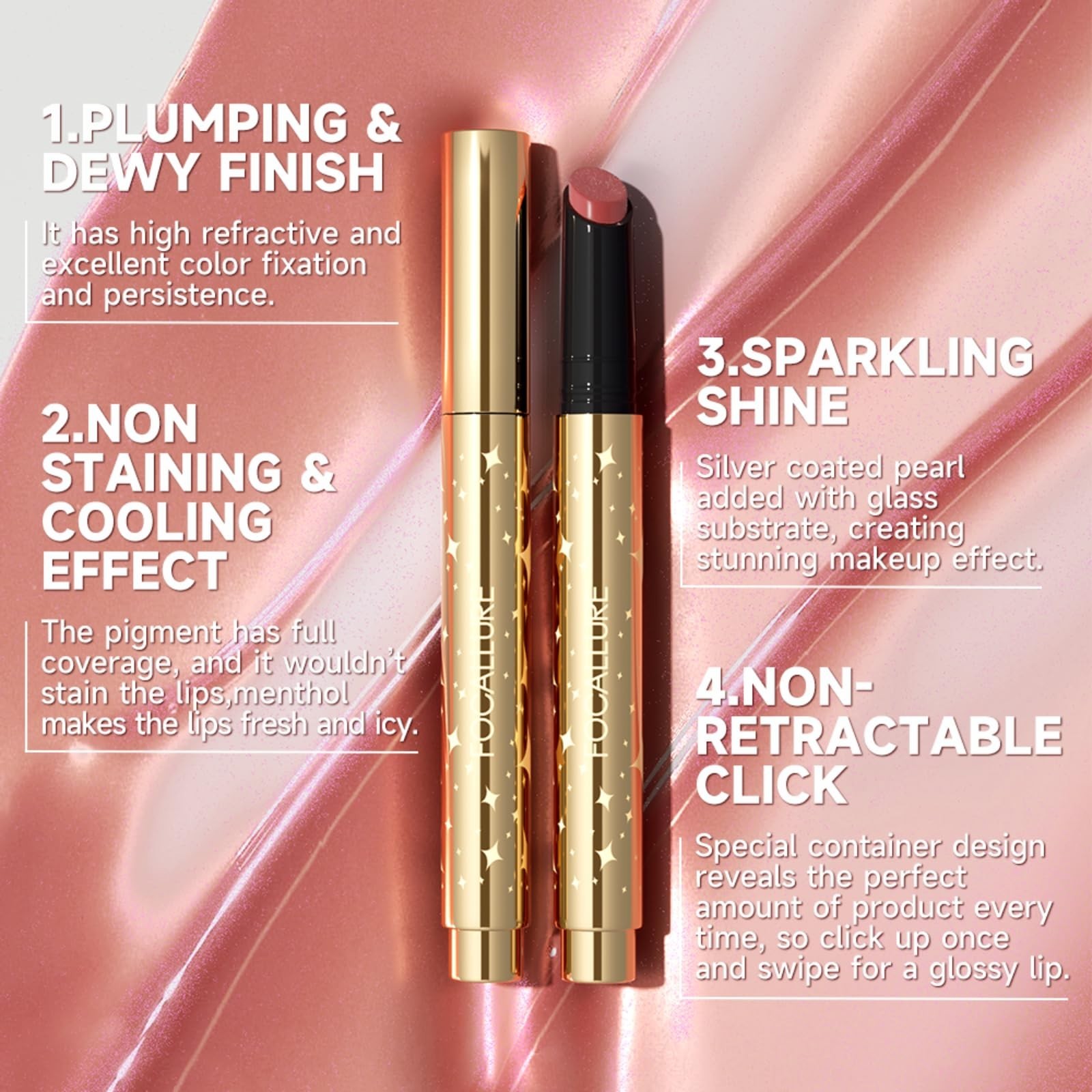 FOCALLURE Sparkling Gem Lip Plump, Hydrating & Volumizing Lip Plumper Gloss B…