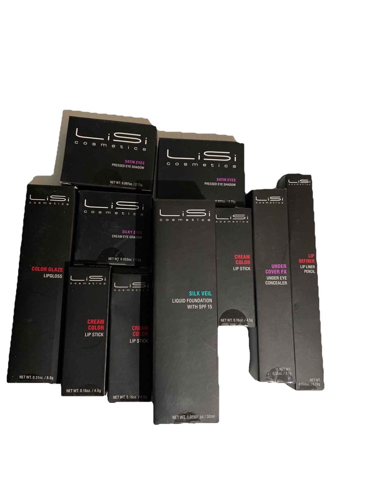Bundle of 10 Lisi Cosmetics Lip Stick, Foundation, Eye Shadow Makeup Set Lot