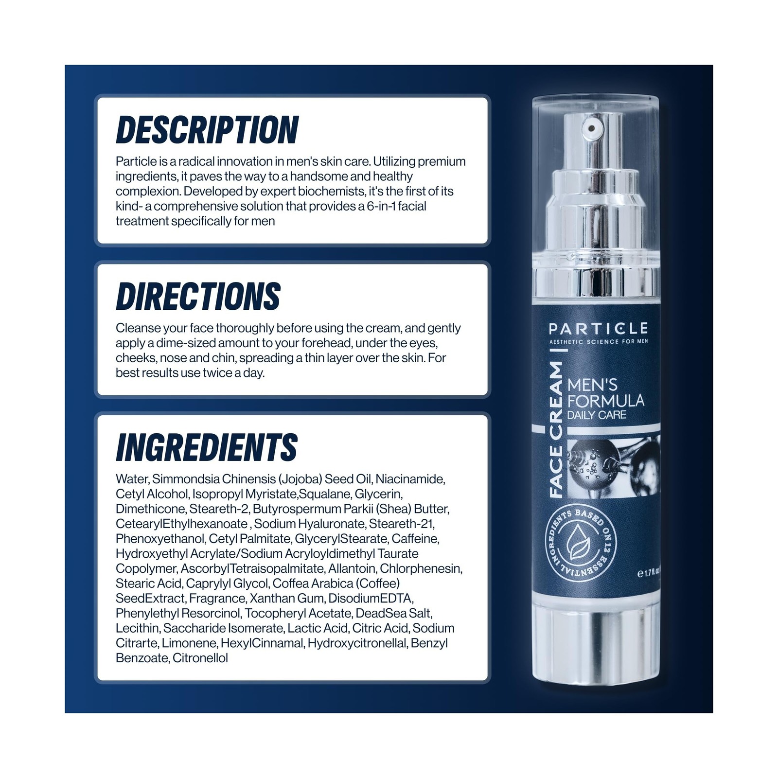 Particle Men’s Face Cream – Hydrating Moisturizer w/ Vit C, Hyaluronic Acid