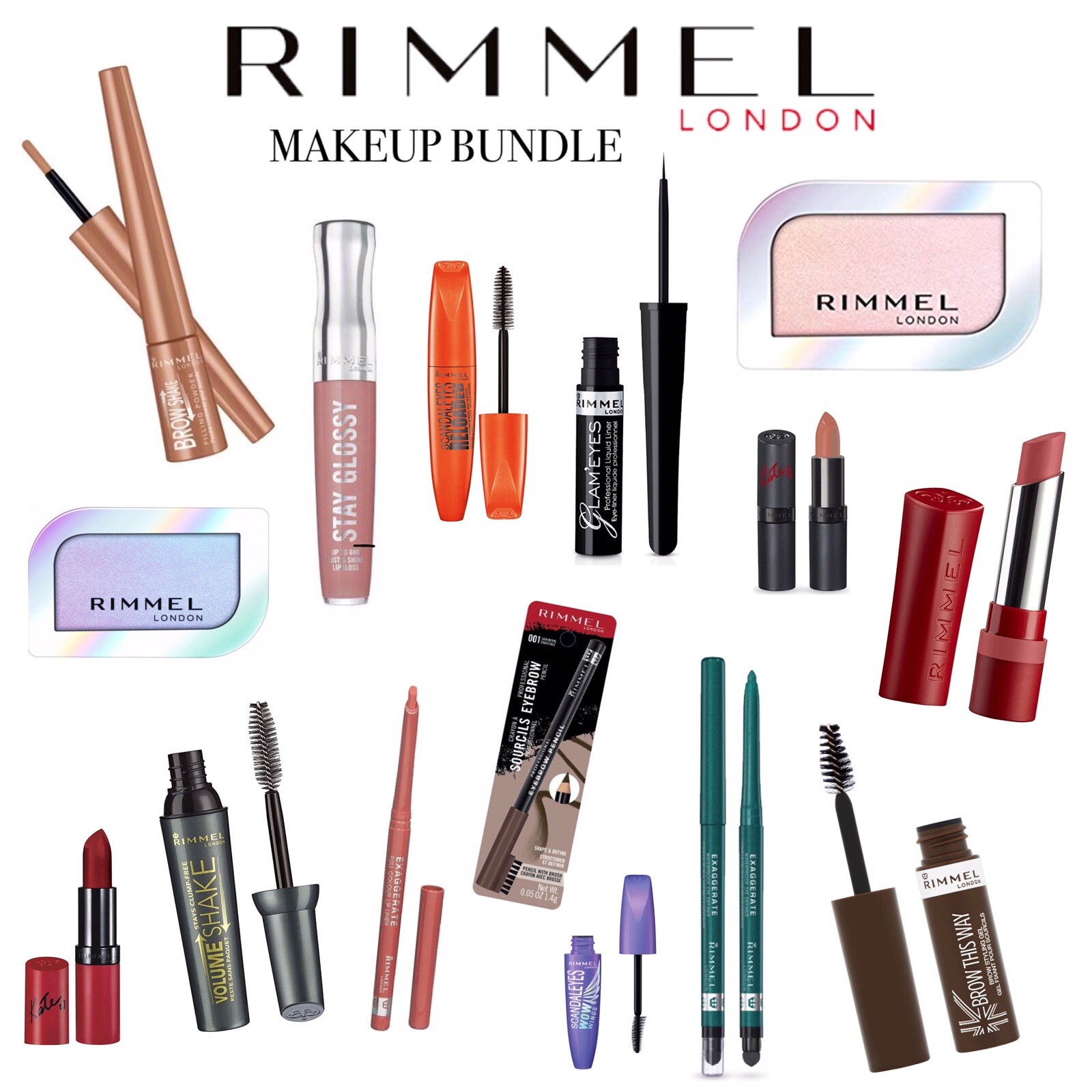 WOMANS BRAND NEW RIMMEL LONDON MAKEUP💋🎁12 PCS BEAUTY BUNDLE BOX VARIOUS MAKEUP