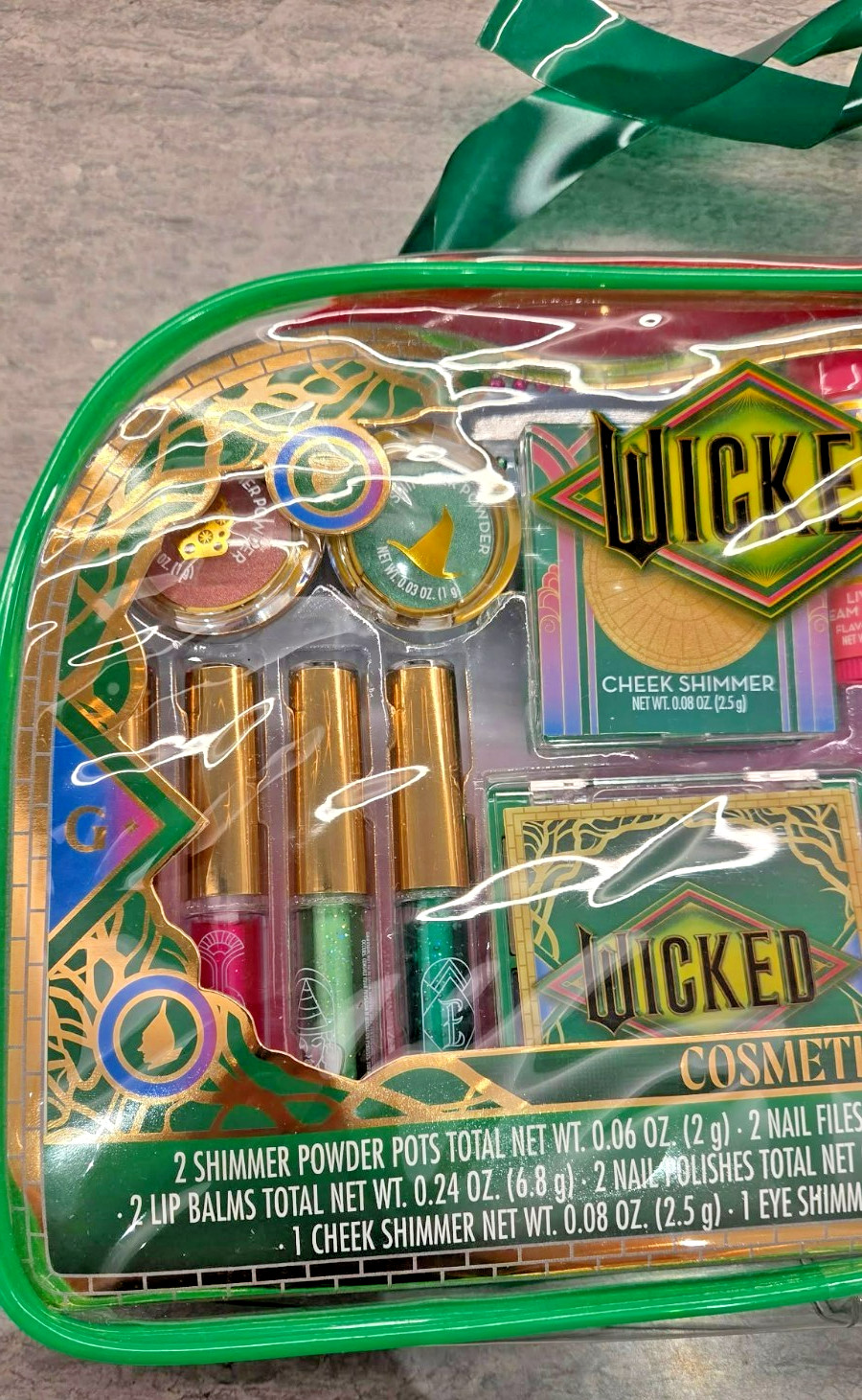 Wicked Movie Themed Cosmetic Set – Eye & Cheek Shimmer , Lip Gloss/Balms, Nail+