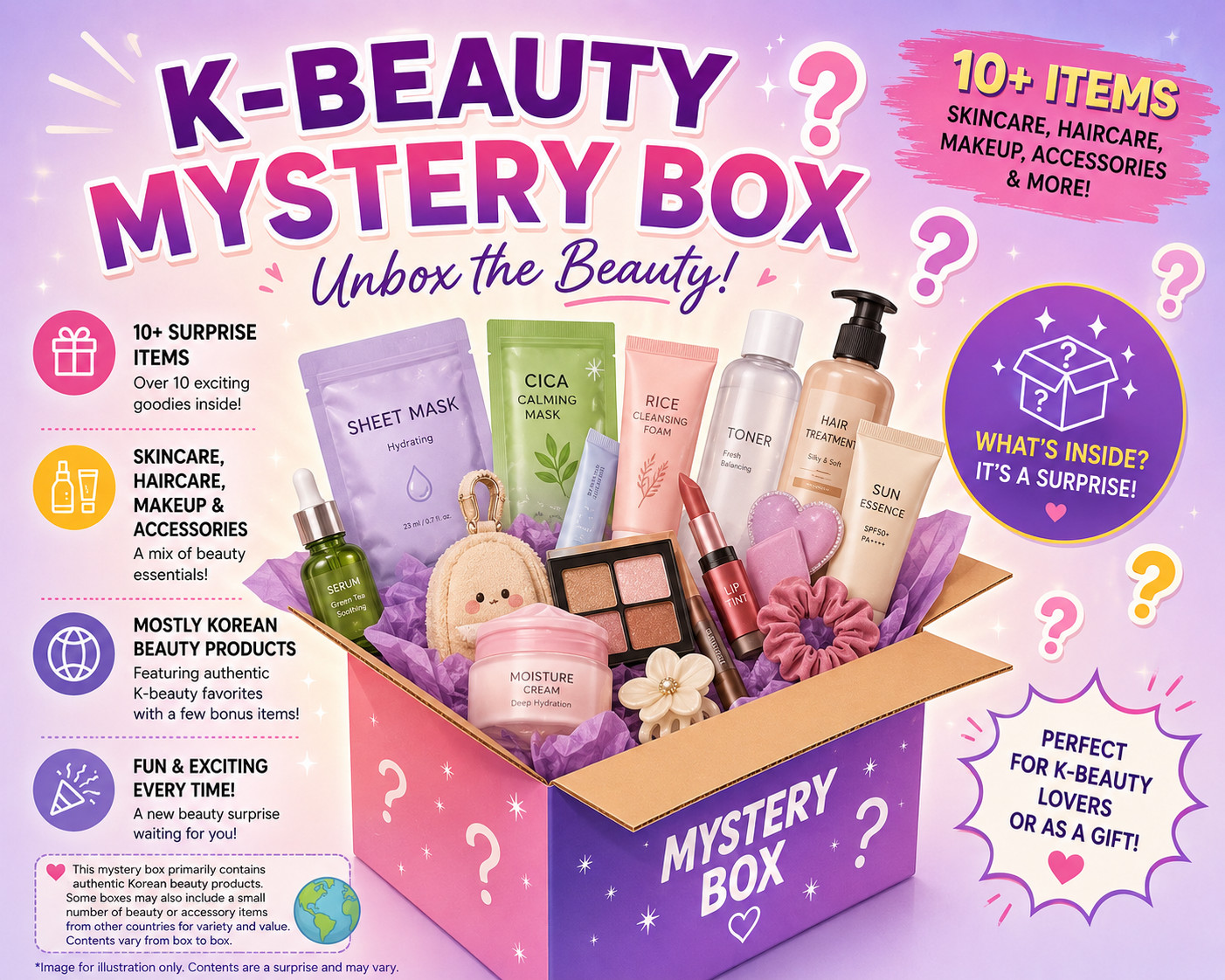 K-Beauty Mystery Box 10+ Korean Skincare Makeup Haircare Beauty Bundle