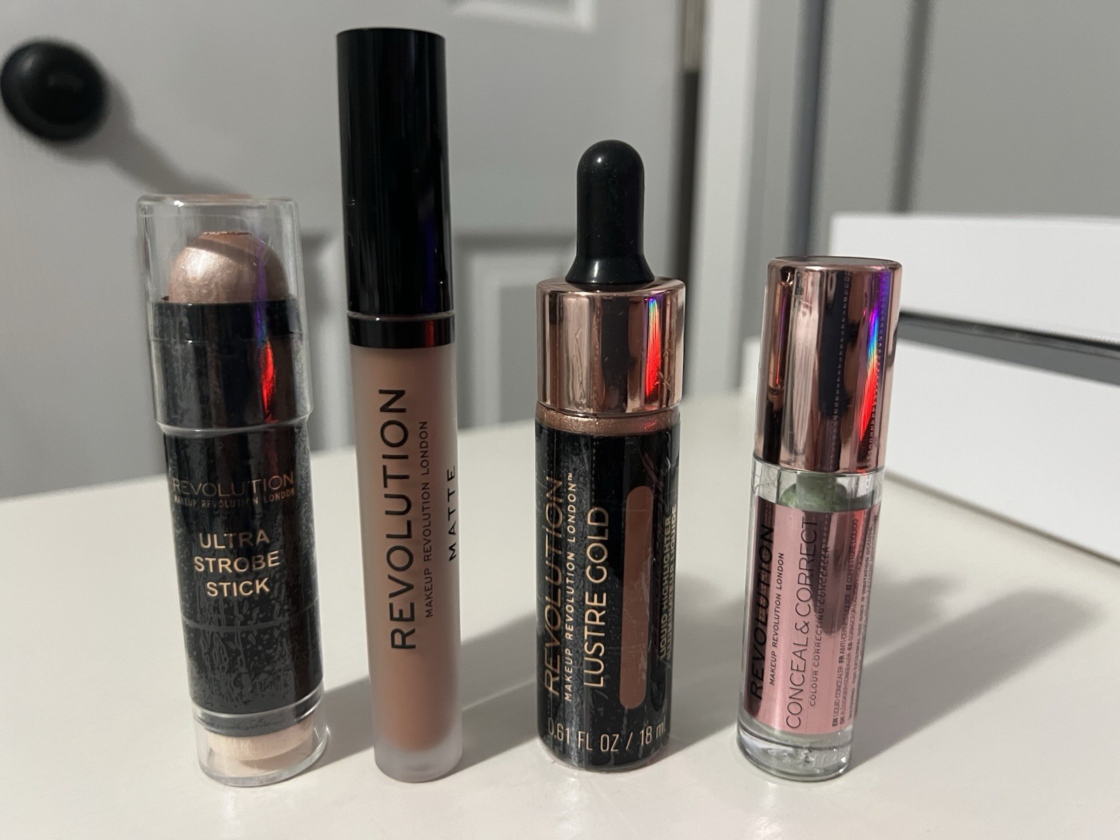 Revolution Makeup Bundle 4pc Lip Gloss Highlighter Corrector Set NEW Beauty