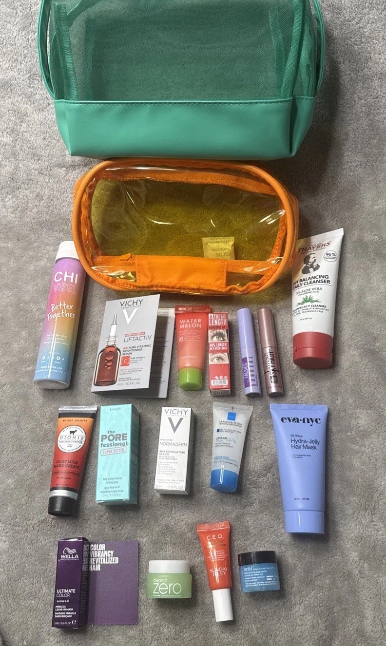 Lot 16 ULTA BEAUTY DELUXE Travel Mini Set Cream Mascara & 2 Cosmetic Bags