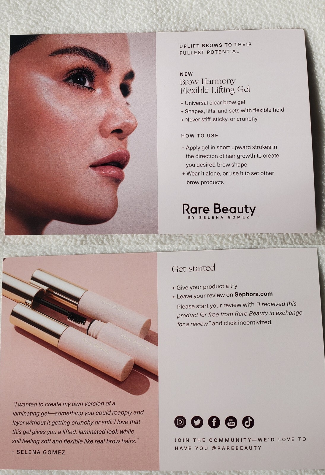 Rare Beauty By Selena Gomez Brow Harmony Gel PR Card