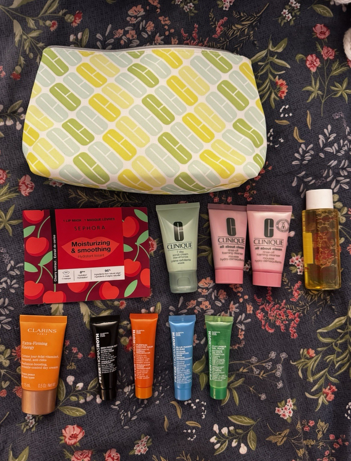Clinique & Clarins Travel Size Skincare Lot + Makeup Bag Hydrating All Skin