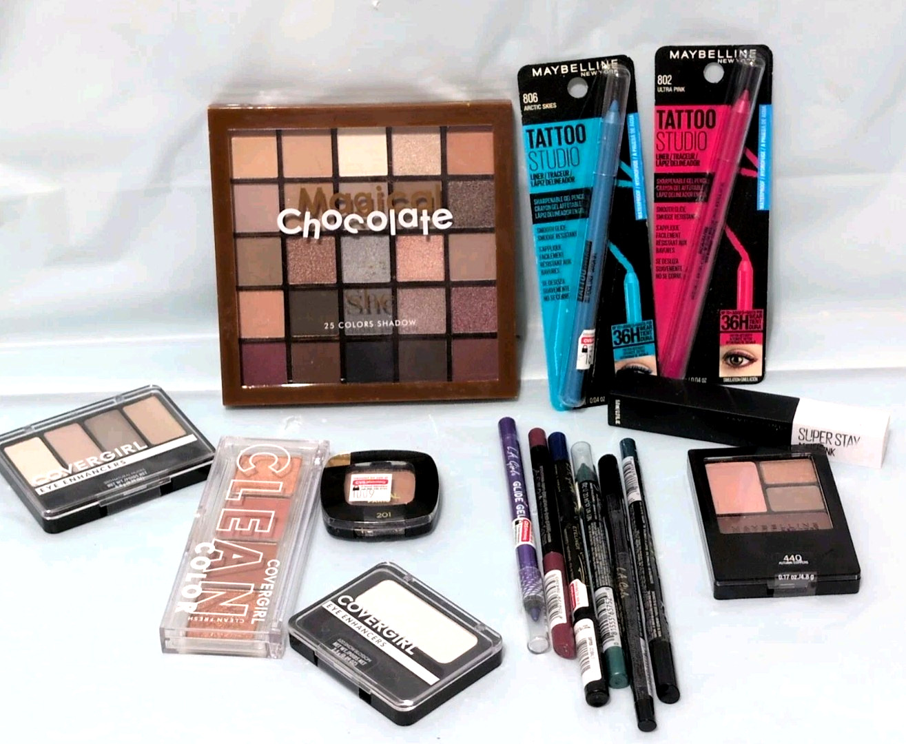 Eye Makeup Bundle 15 Pc Eyeshadow Palette Eyeliner Set Maybelline CoverGirl