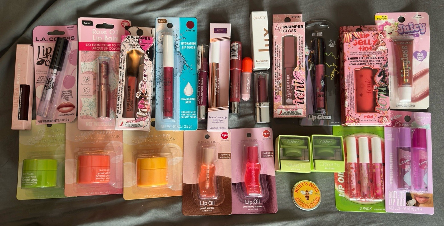Lot of 25 NIB Lipstick, Lip gloss, Lip Oil, Lip Mask – Tarte, ColourPop, Ulta