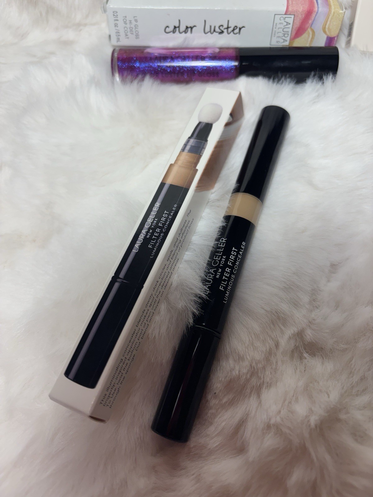 Laura Geller & REALHER Full Size Makeup Lot: Foundation, Concealer, Lip Gloss